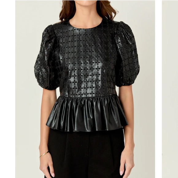 English Factory Faux Leather Peplum Top - Picture 3 of 6